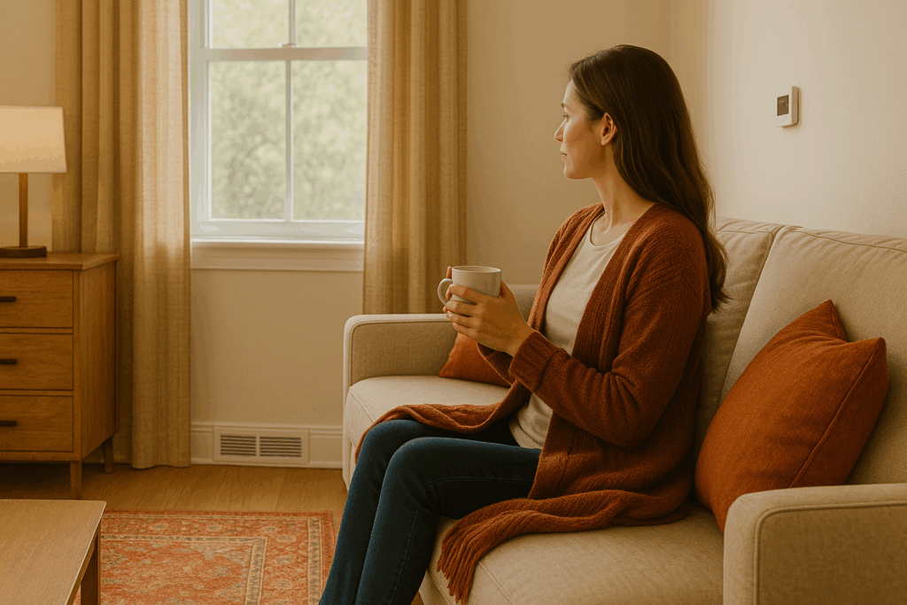 Woman looking out a window