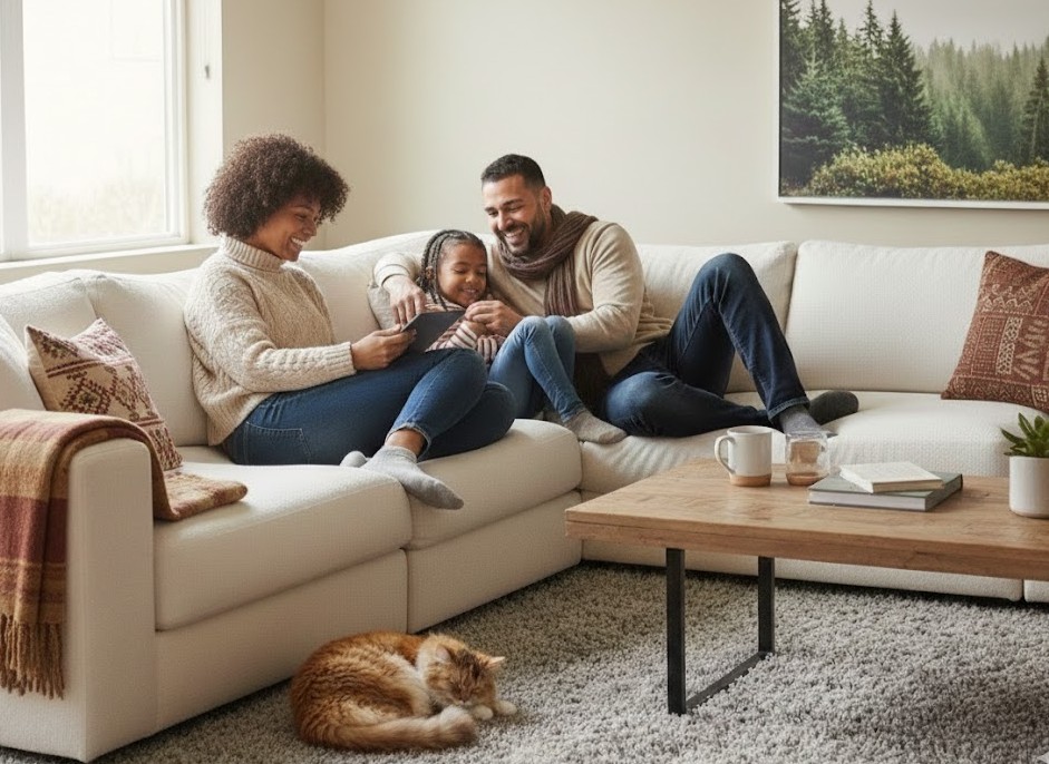 Family enjoys home with their cat